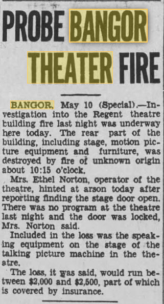 Regent Theatre - 10 May 1933 Article On Fire
